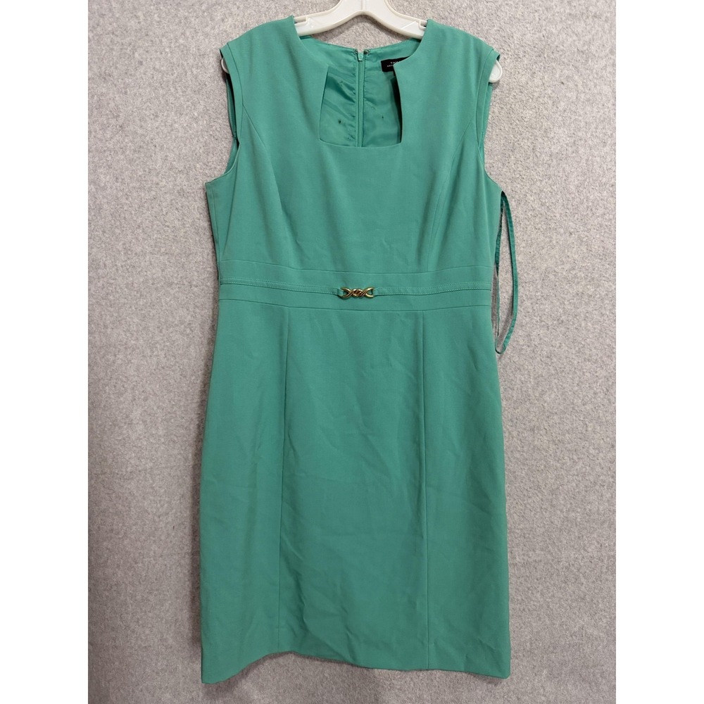 Tahari Arthur S. Levine Dress Womens 12 Green Belted Sleeveless Sheath Work‎